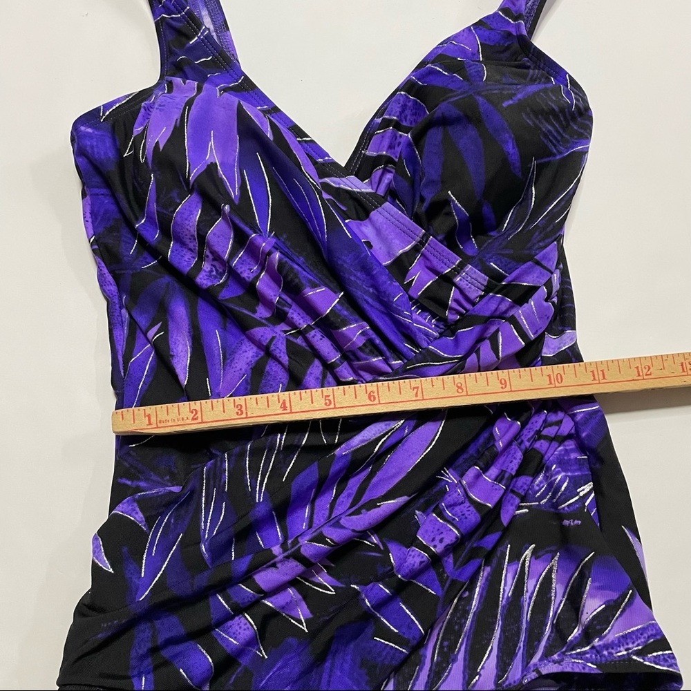 Miraclesuit Rouched One Piece Swimsuit Faux Wrap Style Spaghetti Strap Summer - Picture 7 of 9
